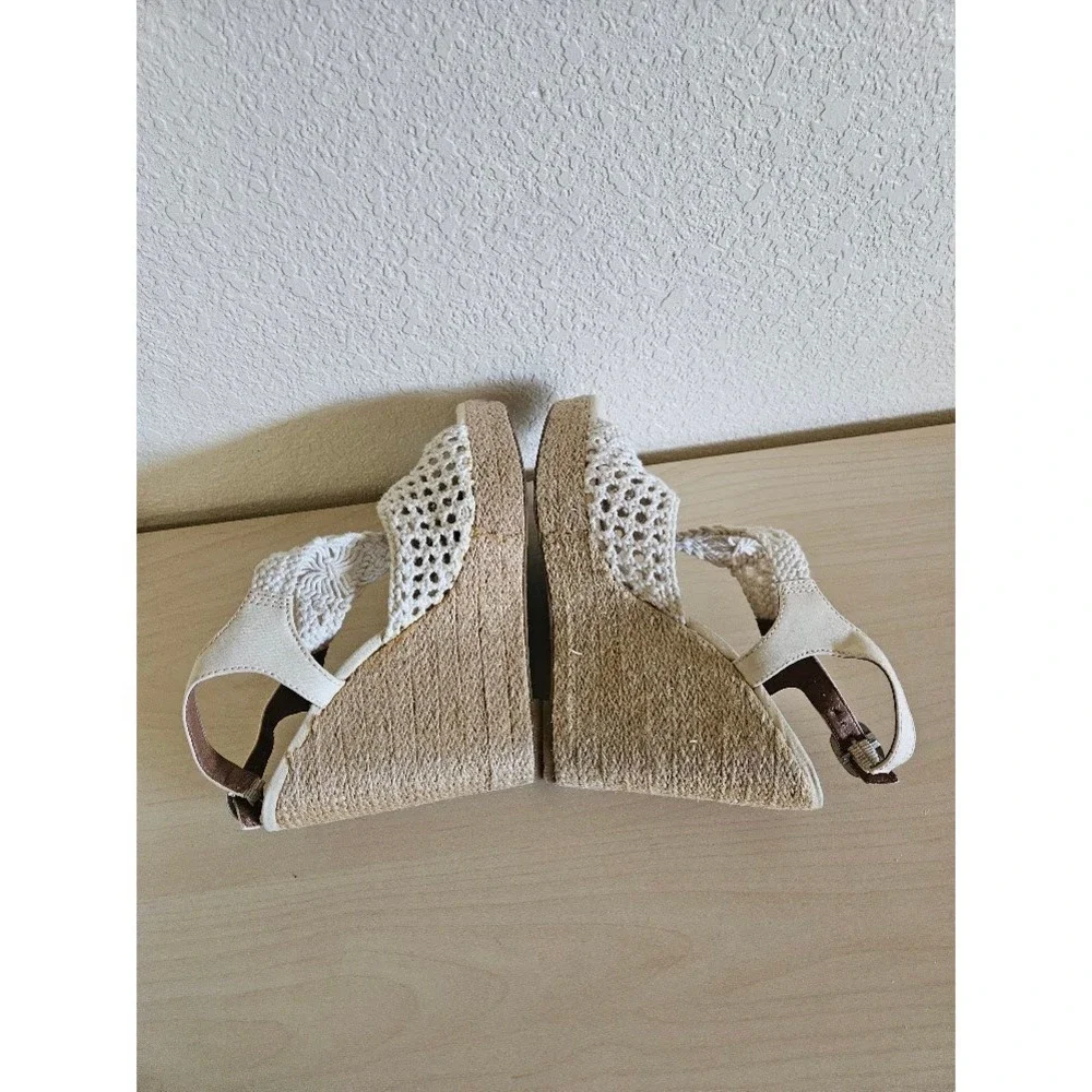 Lucky Brand Macrame Crochet Sandals Wedge Heels Cream Women Size 8 Boho
